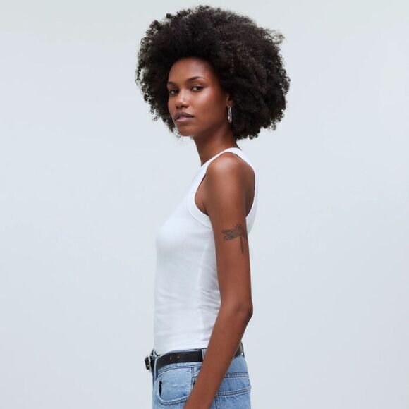 Madewell Top XXS Summer Rib Cutaway Tank White Perfect Racerback - Picture 5 of 12